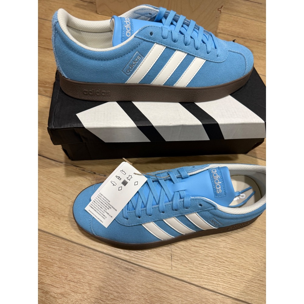 Adidas VL Court 2.0 Mens Blue Suede Gum Sole Sneakers JI0491 Size 8.5